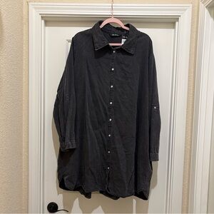 Ulla Popken Denim Button Down Jacket Dark Grey